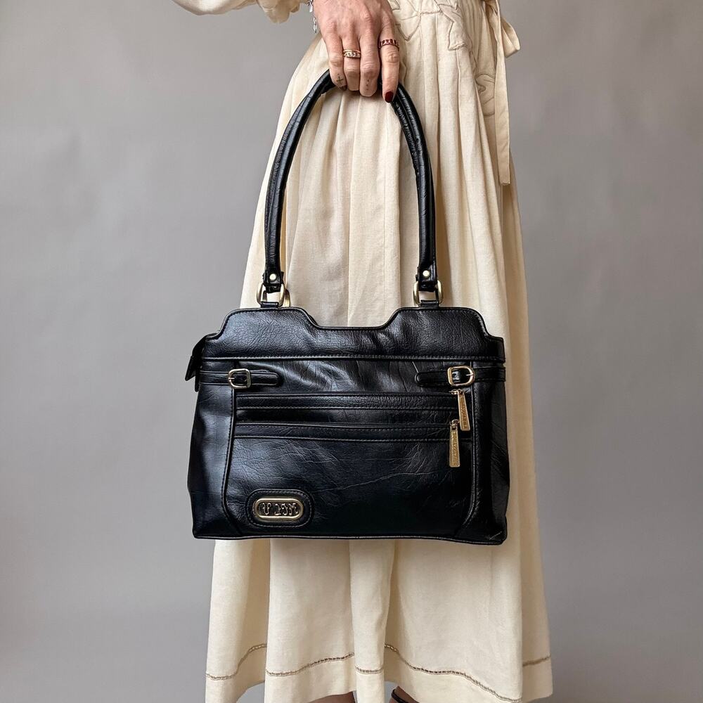 Vintage Ambassador Black Leather Bag - Gold Hardware, 90s